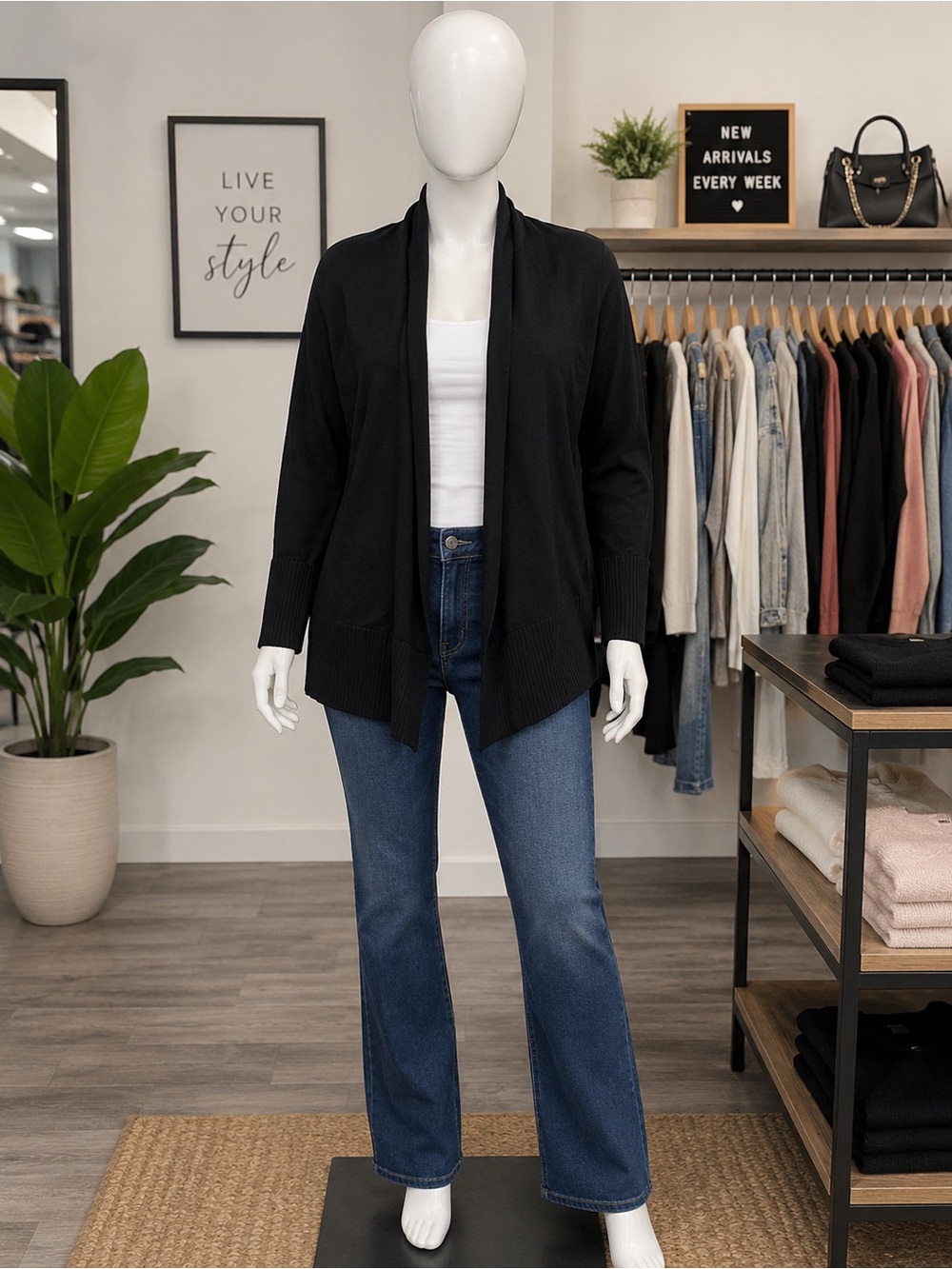 Ava & Viv Black Open-Front Knit Jacket